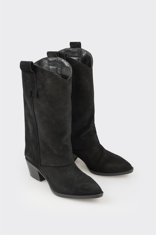 Siyah deri kadın çizme - Elle Shoes