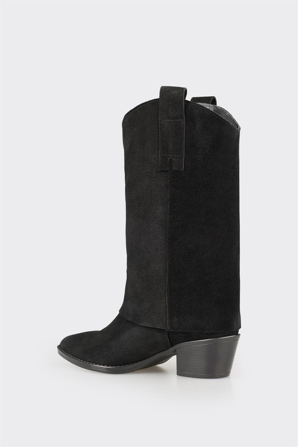 Siyah deri kadın çizme - Elle Shoes