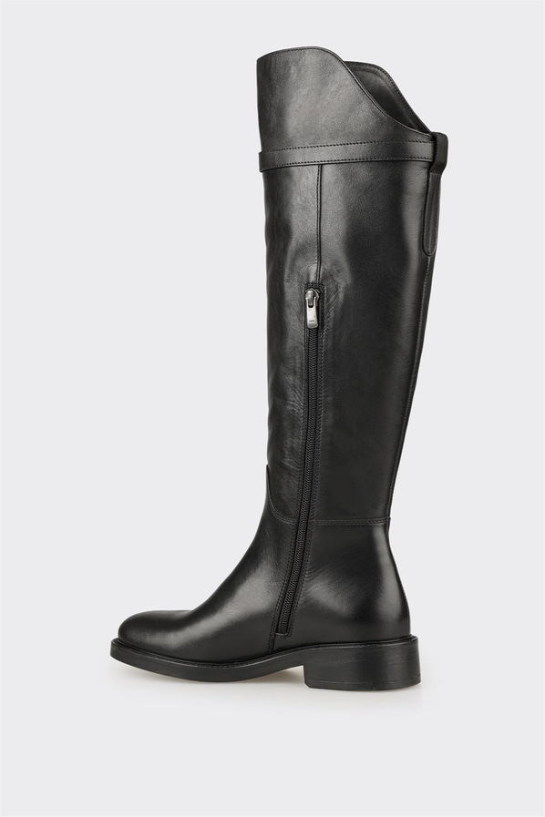 Siyah deri düz örgü dokulu kadın çizme, rahat kullanım için - Elle Shoes