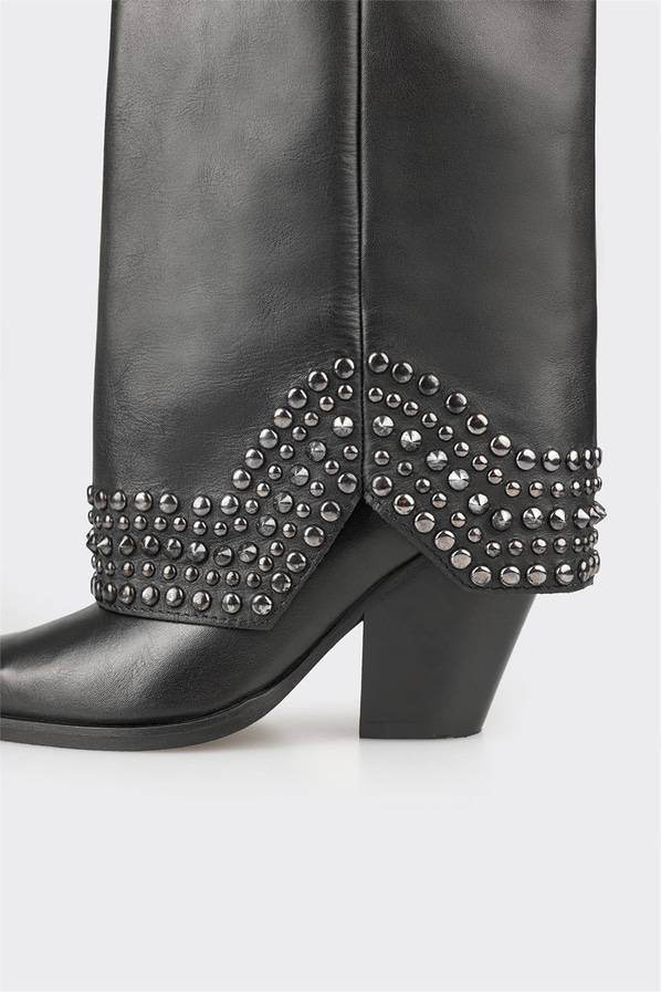 Siyah deri kadın çizme - Elle Shoes