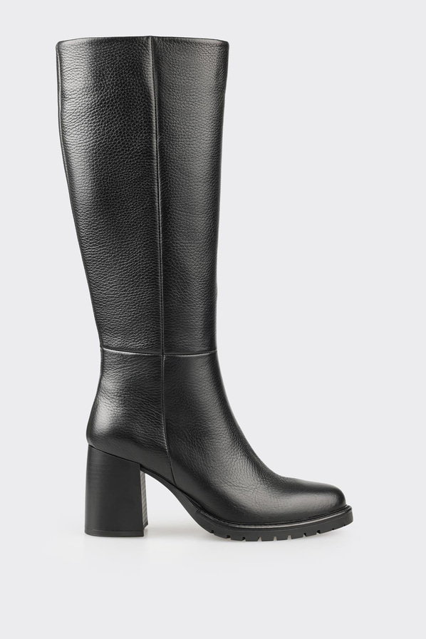 Siyah deri ve süet topuklu kadın çizme, ofis stili için - Elle Shoes