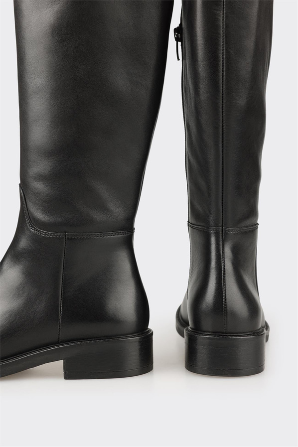 Siyah deri düz örgü dokulu kadın çizme, rahat kullanım için - Elle Shoes