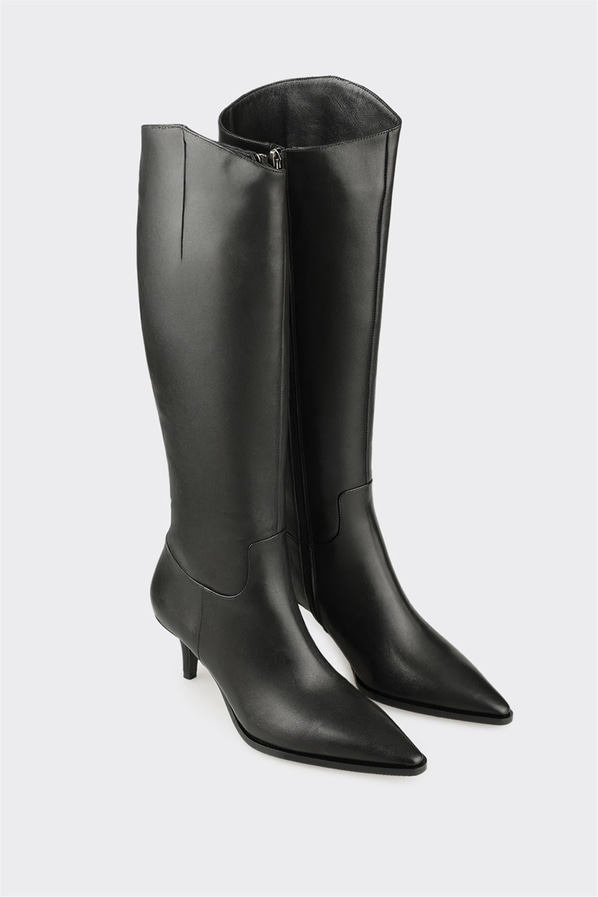 Siyah deri topuklu kadın çizme, rahat kullanım için - Elle Shoes