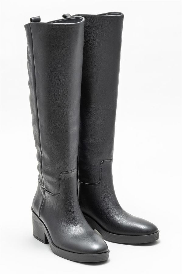 Siyah deri kadın çizme - Elle Shoes