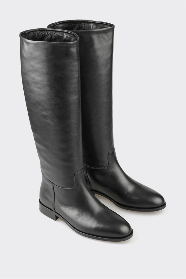Siyah deri kadın çizme - Elle Shoes