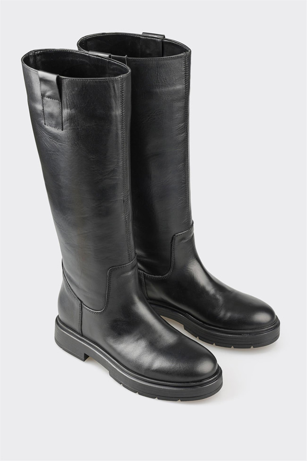 Siyah deri kadın çizme - Elle Shoes