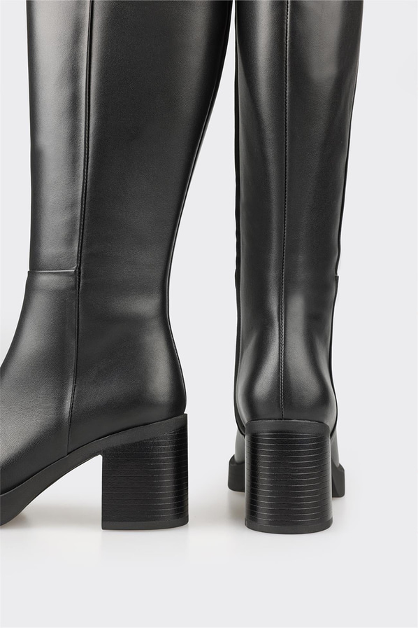 Siyah deri kadın çizme - Elle Shoes