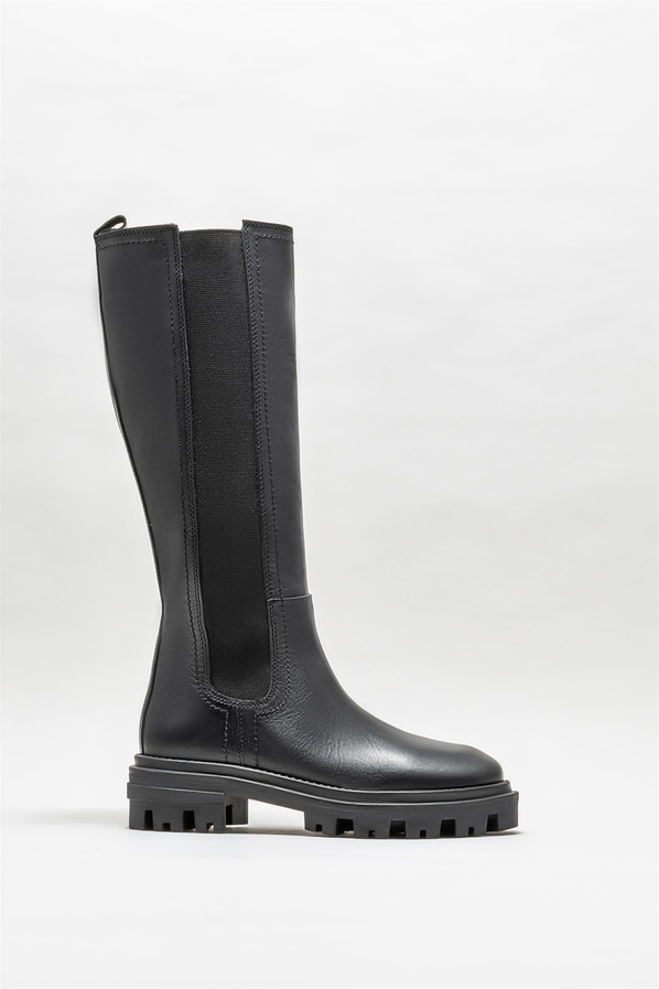 Siyah deri kadın çizme - Elle Shoes