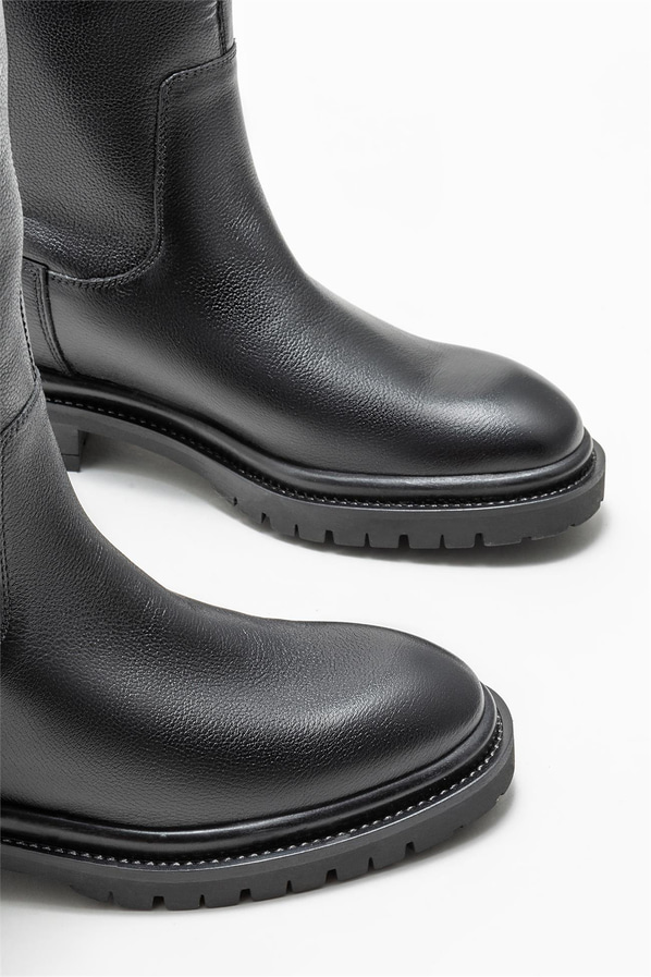 Siyah deri kadın çizme - Elle Shoes