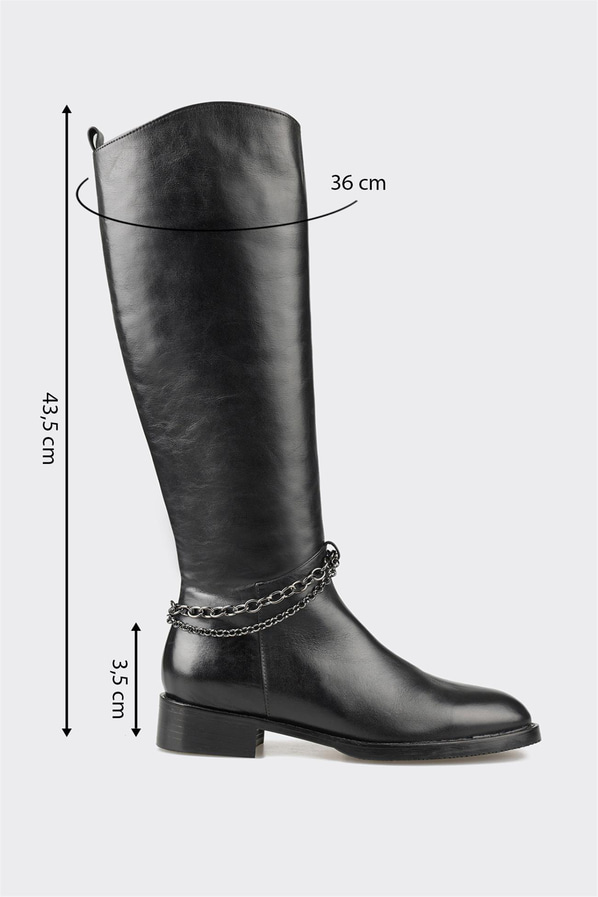 Siyah deri kadın çizme - Elle Shoes