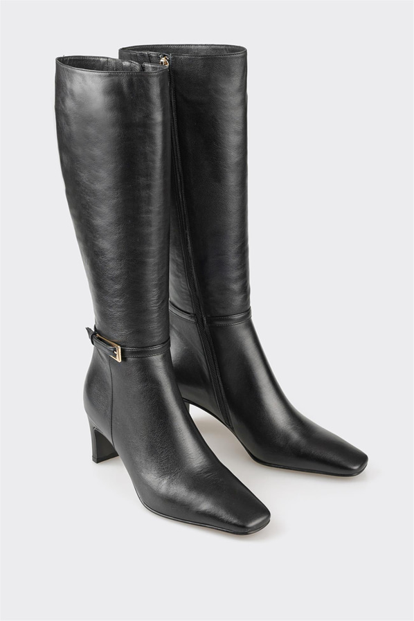 Siyah deri kadın çizme - Elle Shoes