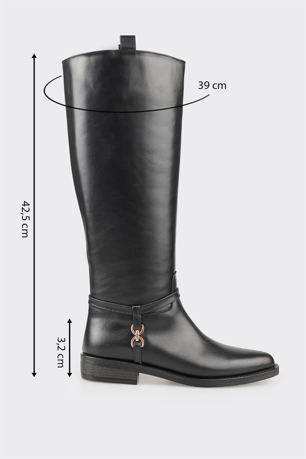 Siyah deri kadın çizme - Elle Shoes