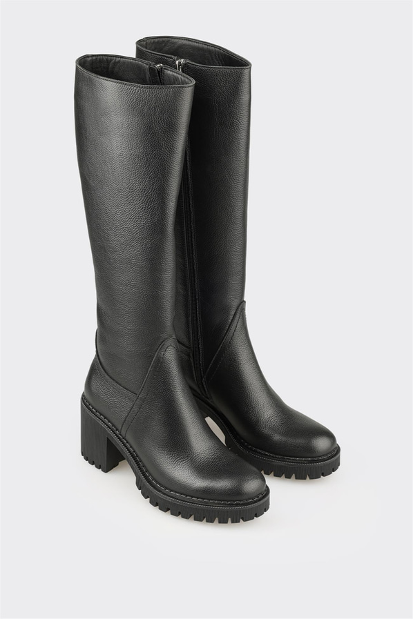 Siyah deri kadın çizme, klasik stil için - Elle Shoes