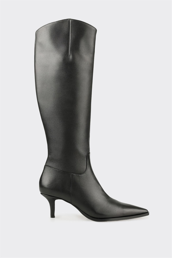Siyah deri topuklu kadın çizme, rahat kullanım için - Elle Shoes