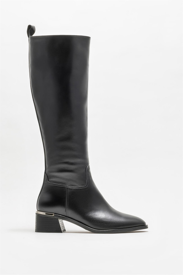 Siyah deri kadın çizme - Elle Shoes