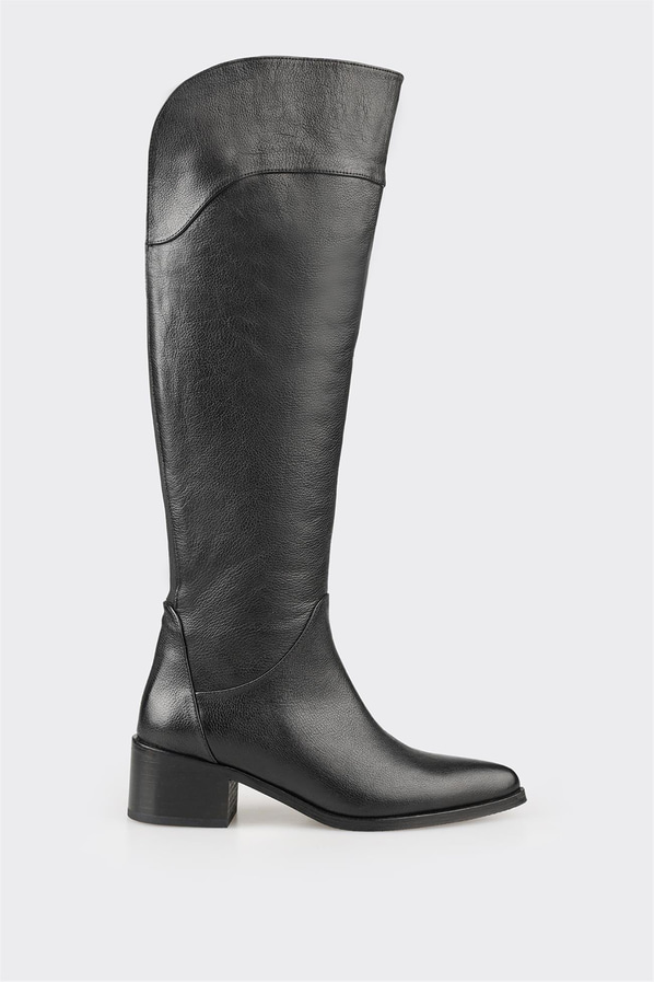 Siyah deri topuklu kadın çizme - Elle Shoes