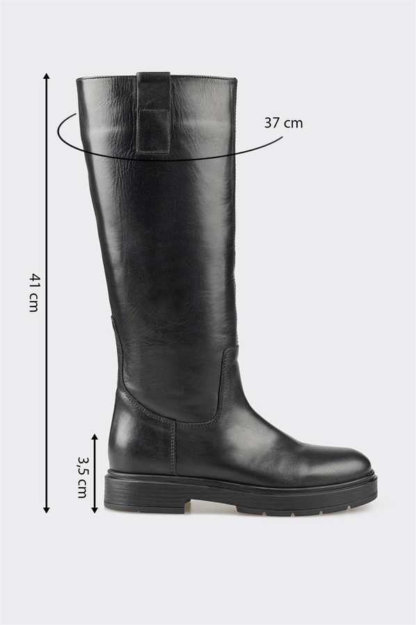 Siyah deri kadın çizme - Elle Shoes