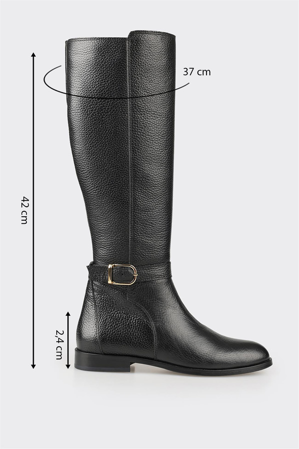 Siyah deri kadın çizme - Elle Shoes