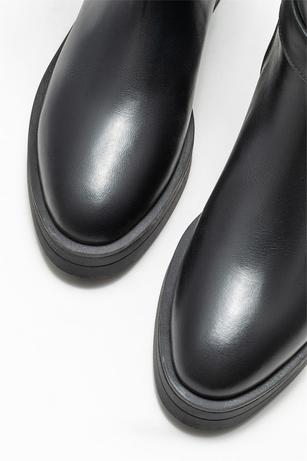 Siyah deri kadın çizme - Elle Shoes