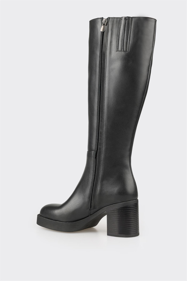 Siyah deri kadın çizme - Elle Shoes