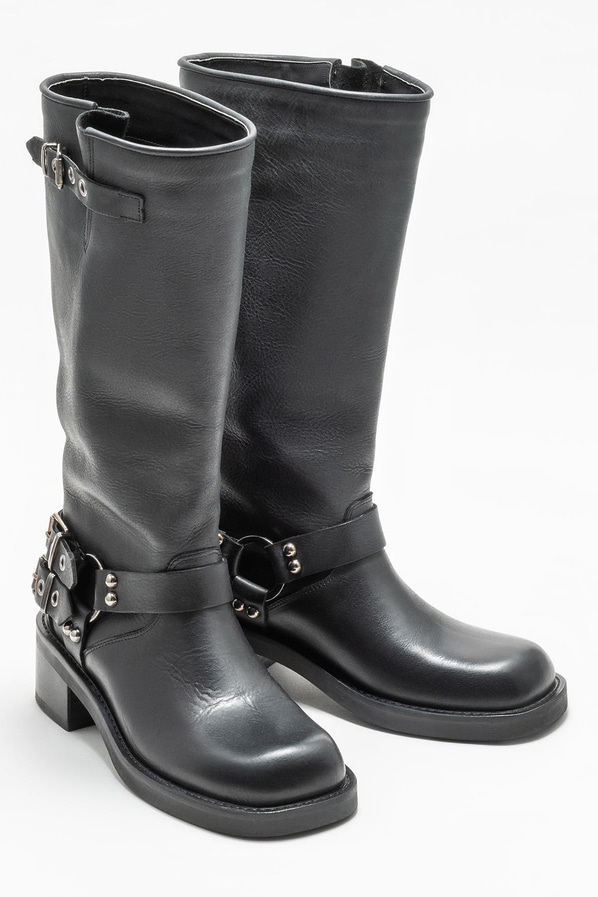 Siyah deri kadın çizme - Elle Shoes