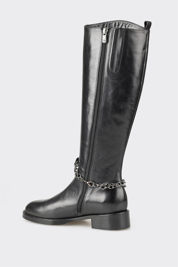 Siyah deri kadın çizme - Elle Shoes