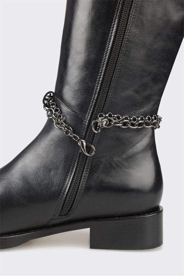 Siyah deri kadın çizme - Elle Shoes