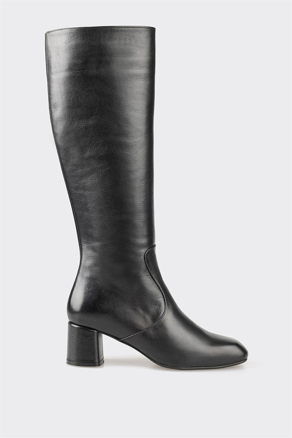 Siyah deri kadın çizme - Elle Shoes