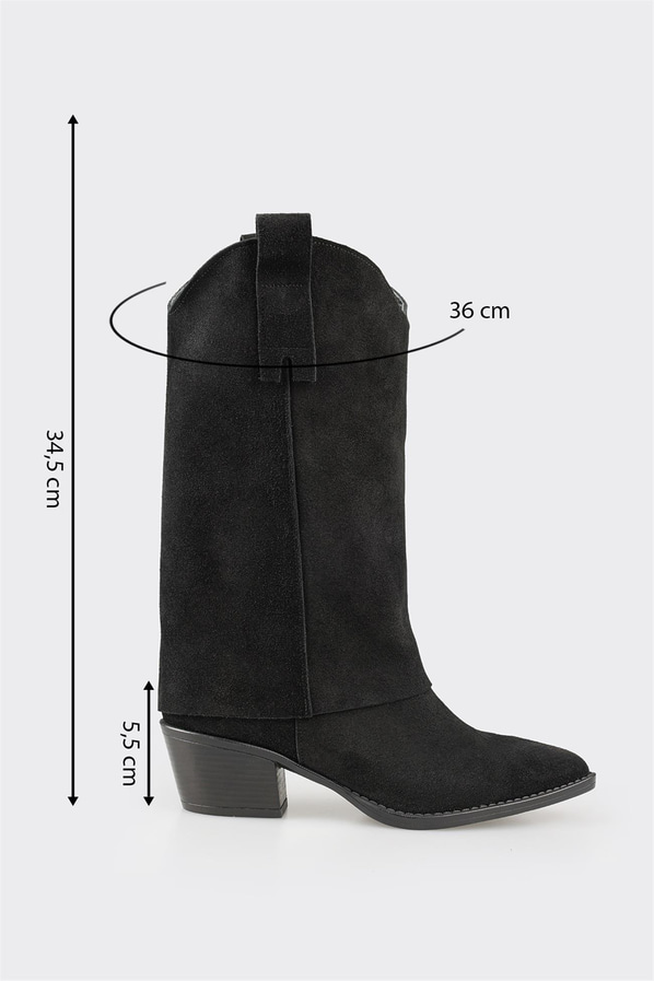 Siyah deri kadın çizme - Elle Shoes