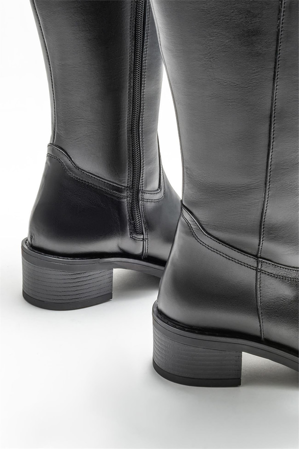 Siyah deri kadın çizme, klasik stil için - Elle Shoes