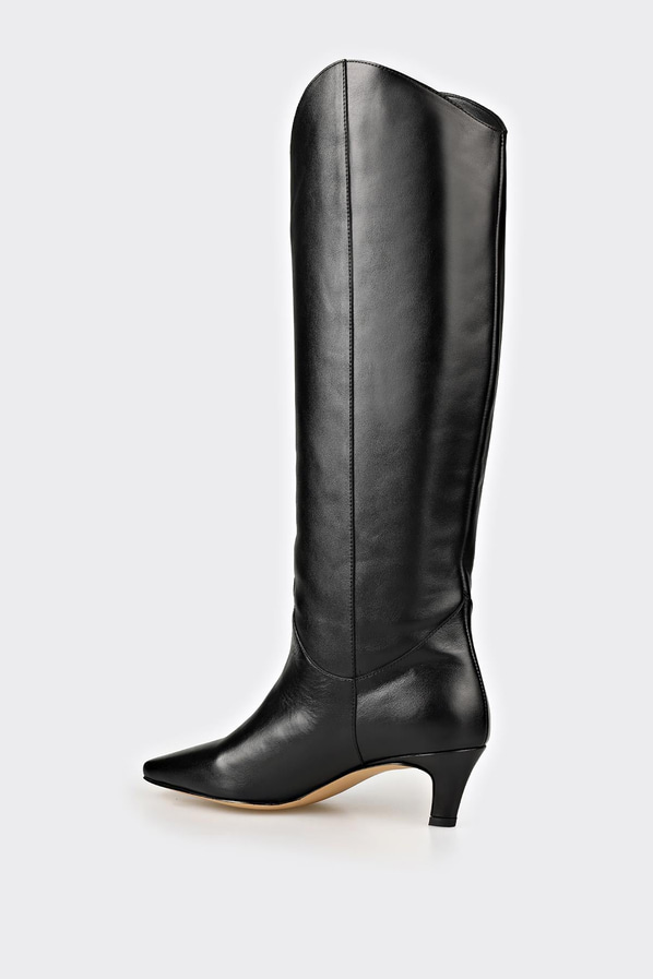 Siyah deri topuklu kadın çizme, rahat kullanım için - Elle Shoes