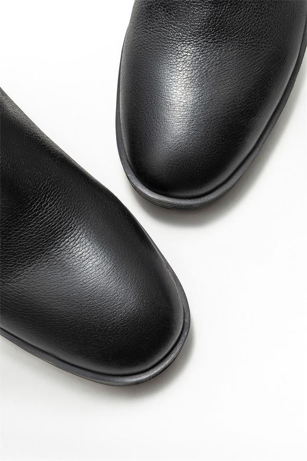 Siyah deri kadın çizme - Elle Shoes