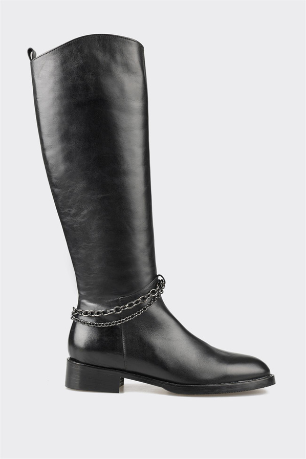 Siyah deri kadın çizme - Elle Shoes