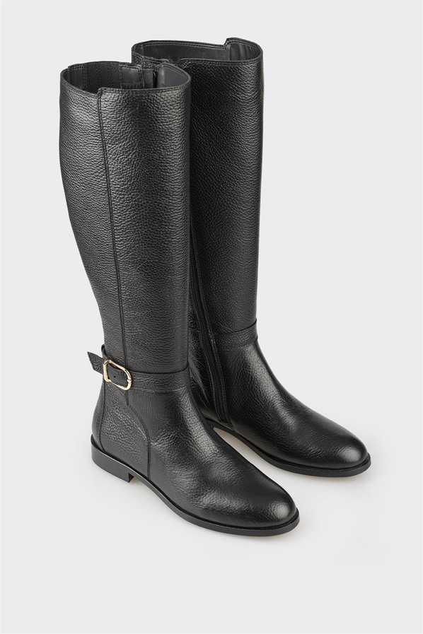 Siyah deri kadın çizme - Elle Shoes