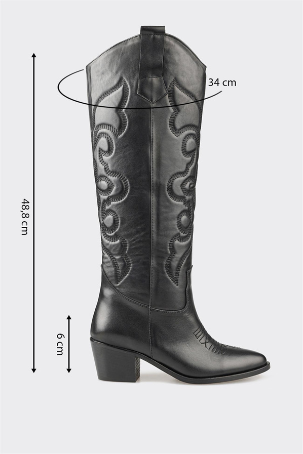 Siyah deri kadın çizme - Elle Shoes