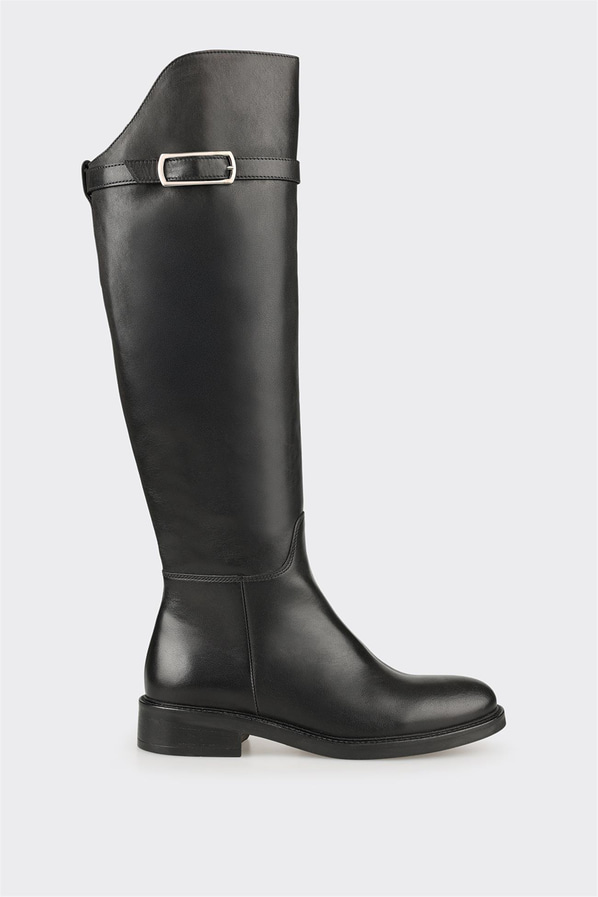 Siyah deri düz örgü dokulu kadın çizme, rahat kullanım için - Elle Shoes