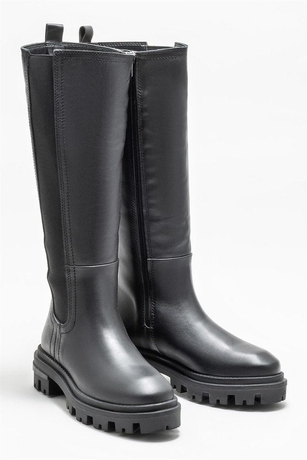 Siyah deri kadın çizme - Elle Shoes