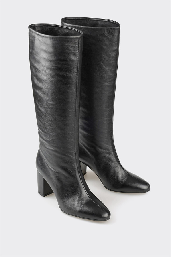 Siyah deri kadın çizme - Elle Shoes