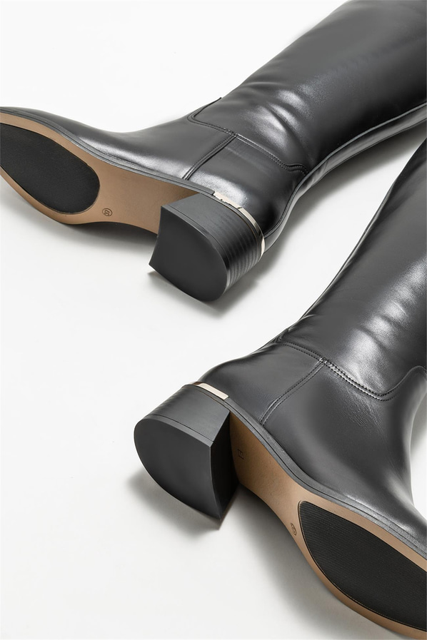 Siyah deri kadın çizme - Elle Shoes