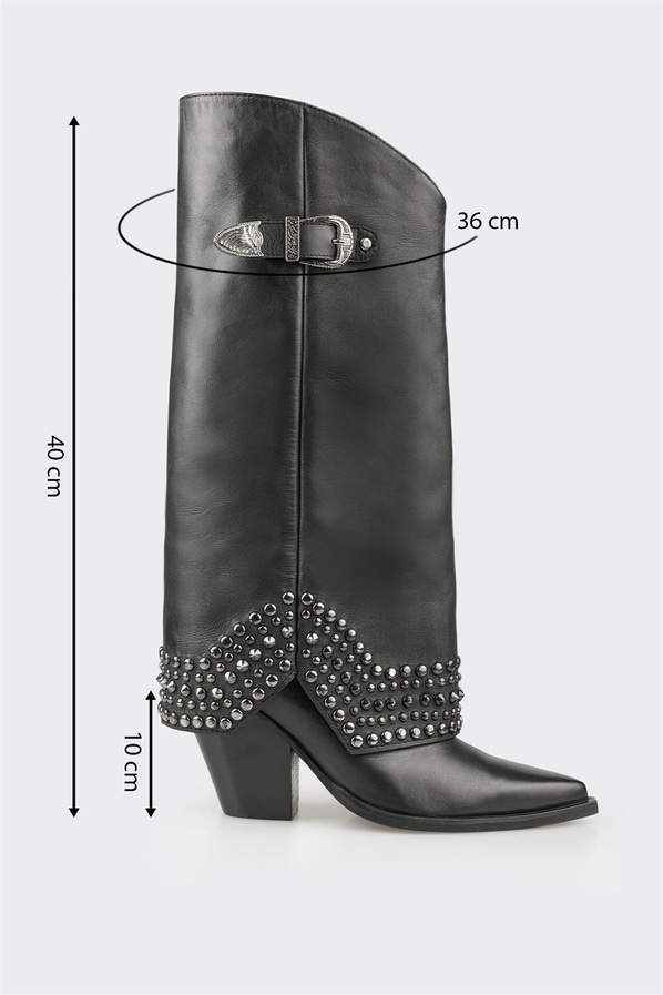Siyah deri kadın çizme - Elle Shoes