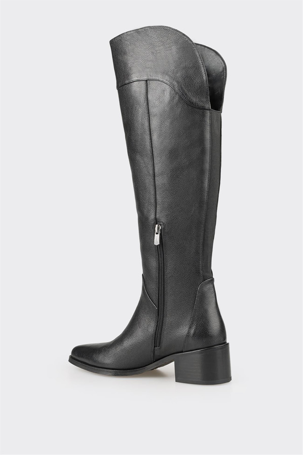 Siyah deri topuklu kadın çizme - Elle Shoes