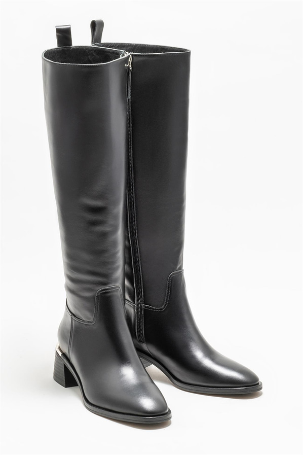 Siyah deri kadın çizme - Elle Shoes