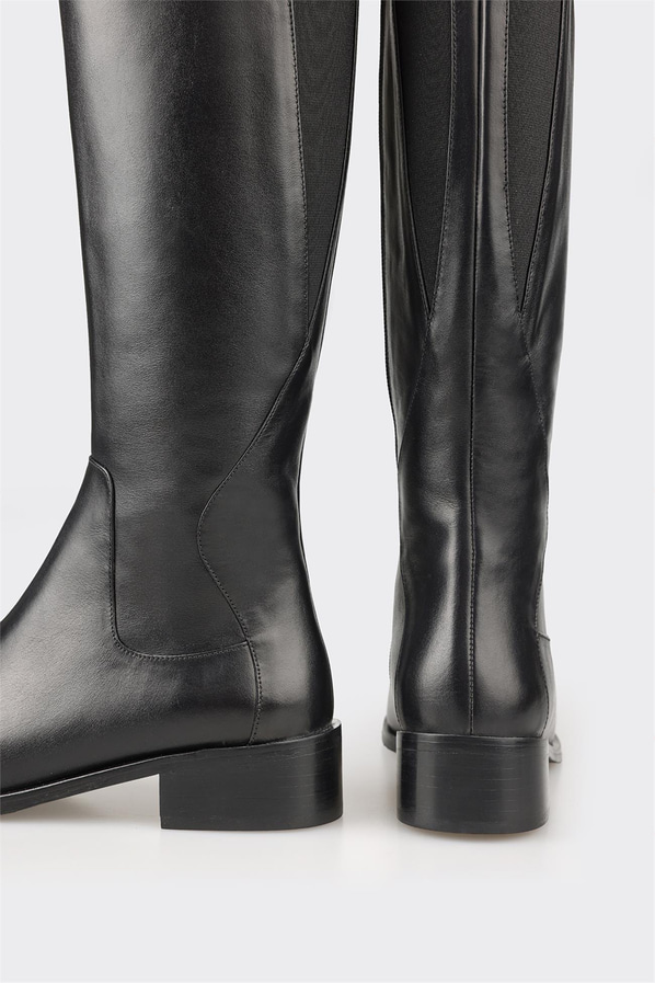 Siyah deri kadın çizme - Elle Shoes