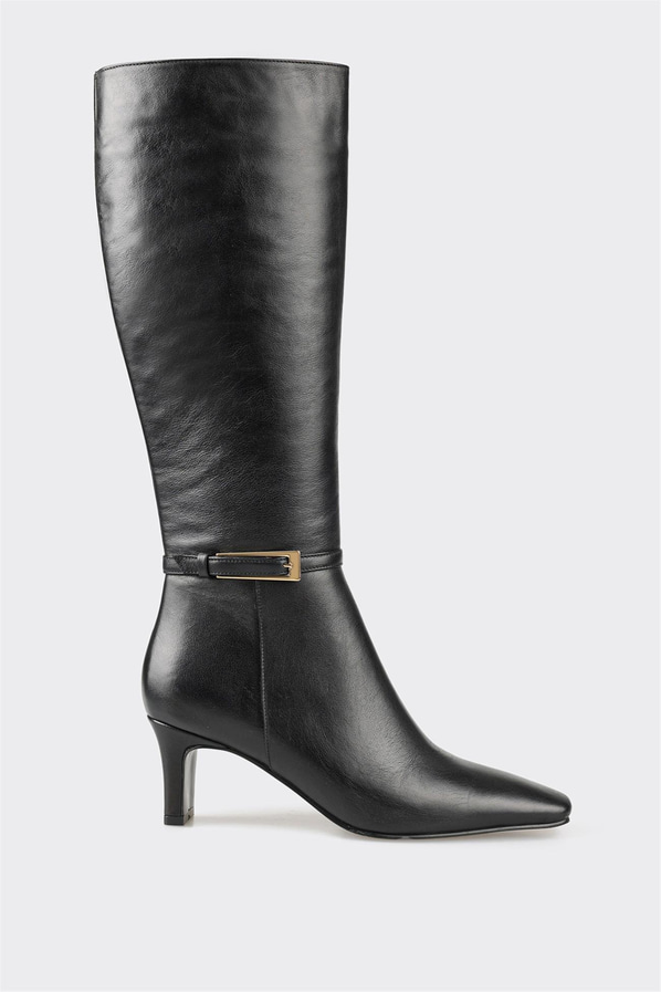 Siyah deri kadın çizme - Elle Shoes