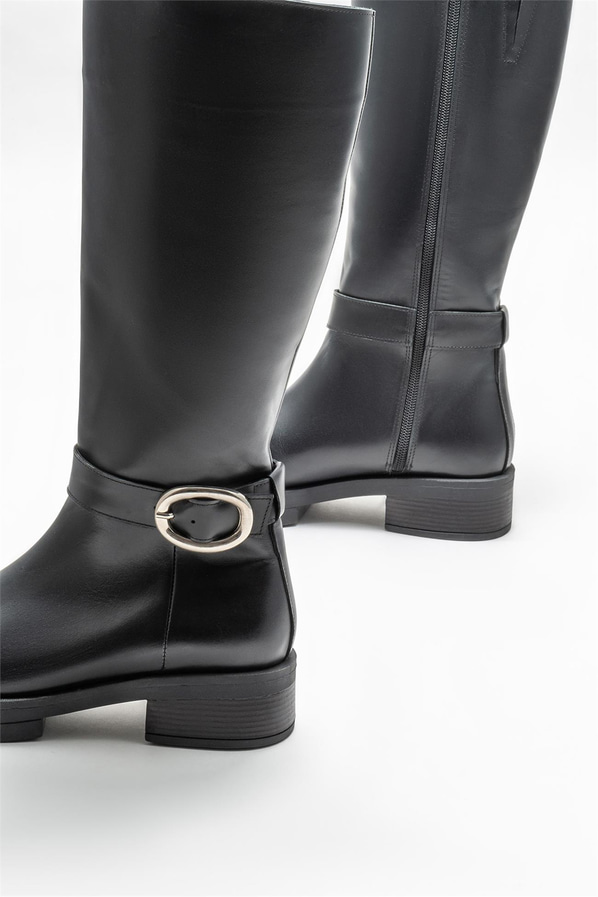 Siyah deri kadın çizme - Elle Shoes