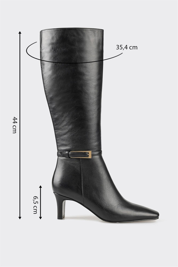 Siyah deri kadın çizme - Elle Shoes