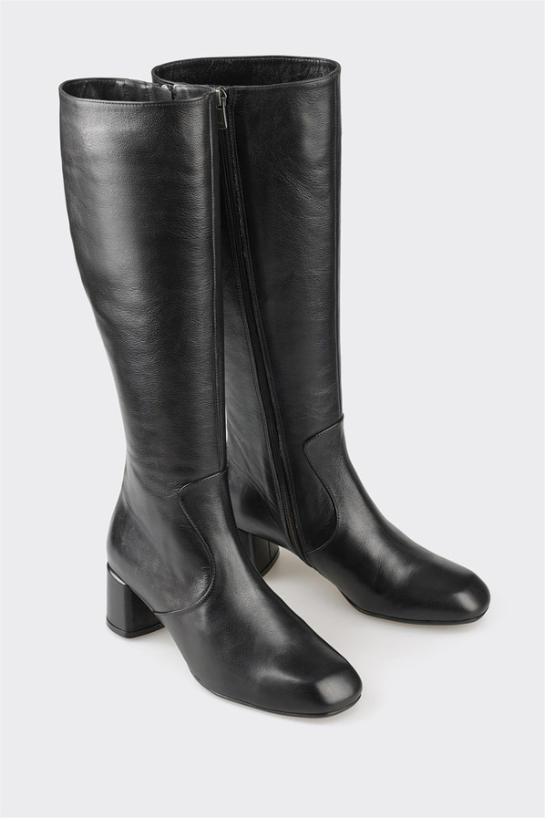Siyah deri kadın çizme - Elle Shoes