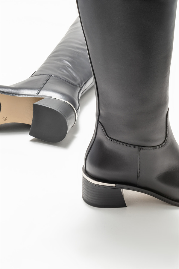 Siyah deri kadın çizme - Elle Shoes