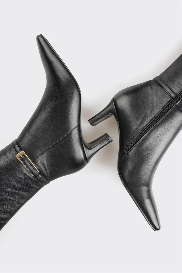 Siyah deri kadın çizme - Elle Shoes