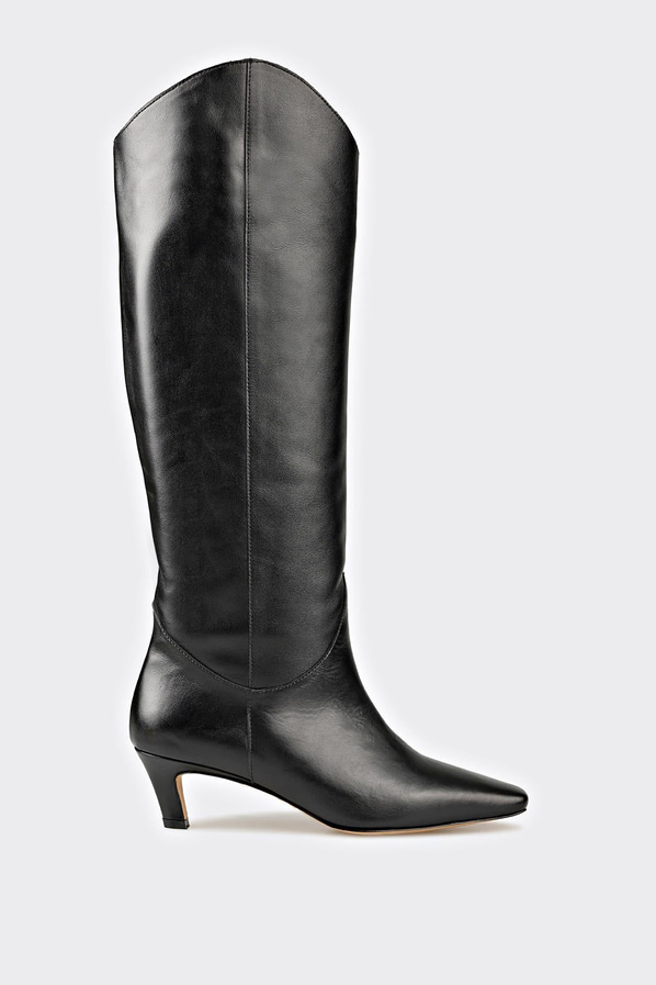 Siyah deri topuklu kadın çizme, rahat kullanım için - Elle Shoes
